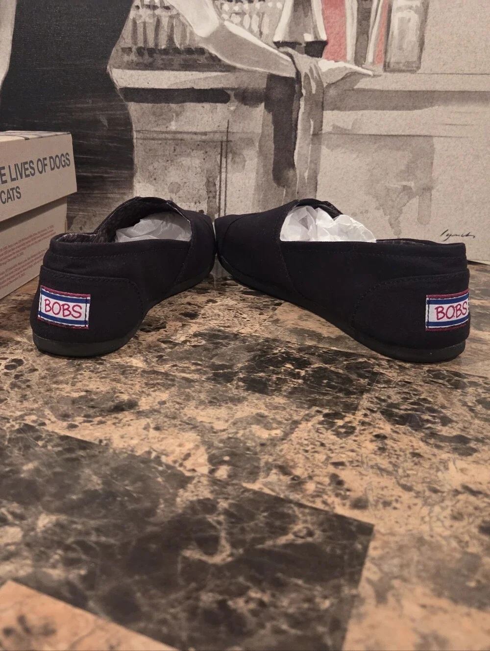 NWT!  Skechers Bobs Plush Peace & Love Black Womens Memory Foam Flats SZ 8